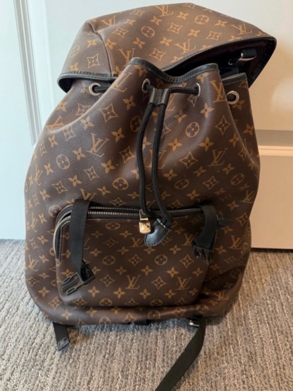Louis-Vuitton Zack Monogram Macassar Backpack Brown Leather Trim France